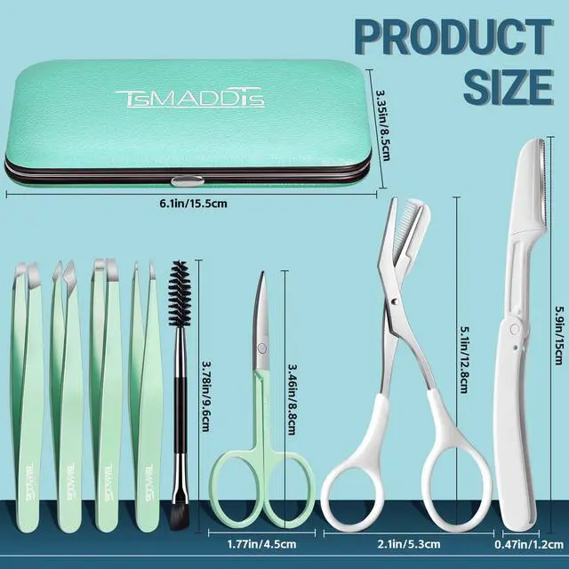 Alt view image 2 of 7 - Tweezers for Women, 8 in 1 Eyebrow Kit with Tweezers, Trimmer, Scissor, Razor, Brush with Travel Bag, Eyebrow Shaping Kit