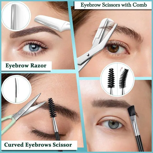 Alt view image 6 of 7 - Tweezers for Women, 8 in 1 Eyebrow Kit with Tweezers, Trimmer, Scissor, Razor, Brush with Travel Bag, Eyebrow Shaping Kit