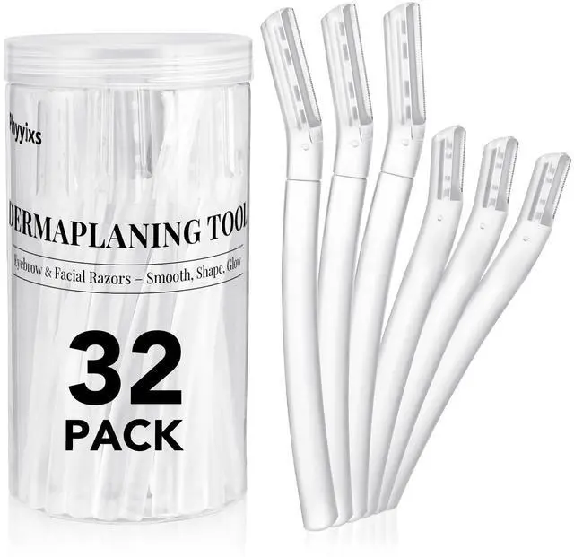 Main image of 32-Pack Face Razors for Women Dermaplane & Eyebrow Razor Set, 24 Long + 8 Short Precision Blades for Peach Fuzz Removal, Gentle Exfoliation, Ideal for Stocking Stuffers (Clear)
