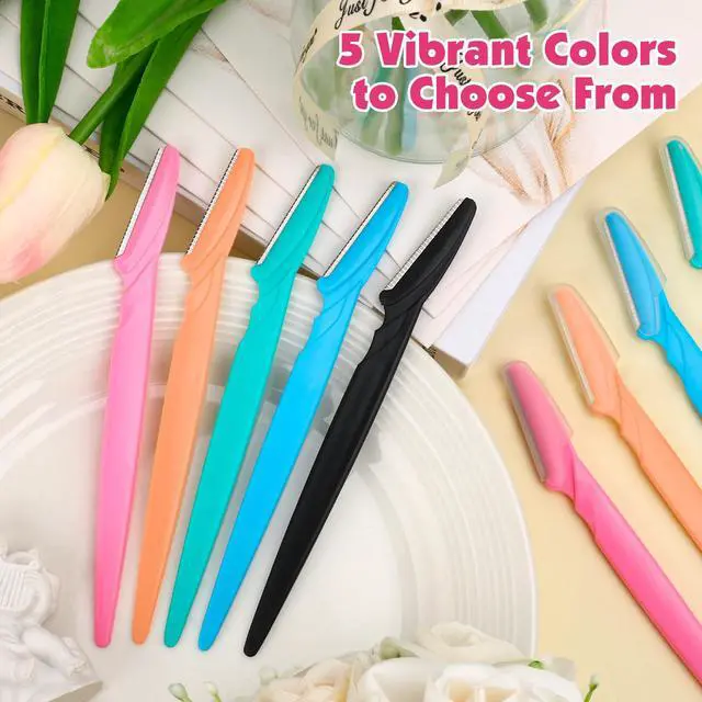 Alt view image 3 of 7 - 100 Pcs Eyebrow and Face Razors for Women and Men, Multi-Color Facial Shavers with Protective Covers, Safe for Beginners