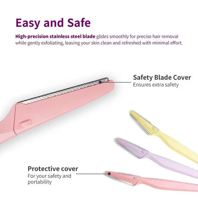 Alt view image 4 of 7 - (3 ct), Eyebrow Razor & Face Razors for Women, Peach Fuzz Remover, Dermaplaning Tool, Stainless Steel Blades, Stocking Stuffers