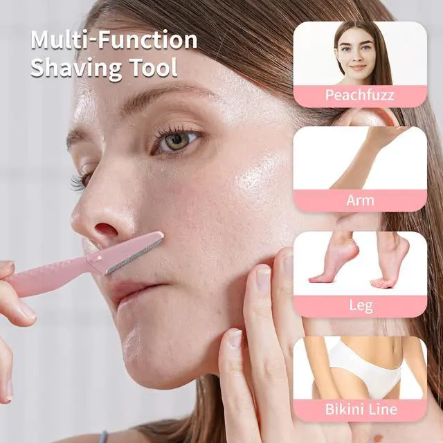 Alt view image 5 of 7 - (3 ct), Eyebrow Razor & Face Razors for Women, Peach Fuzz Remover, Dermaplaning Tool, Stainless Steel Blades, Stocking Stuffers