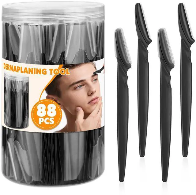 Main image of 88 Pcs Eyebrow Razors & Face Razors for Women in Storage Jar Black Dermaplane Razor for Face & Men, Precision Face Shaver with Protective Covers, Thoughtful Beauty Gift for Women