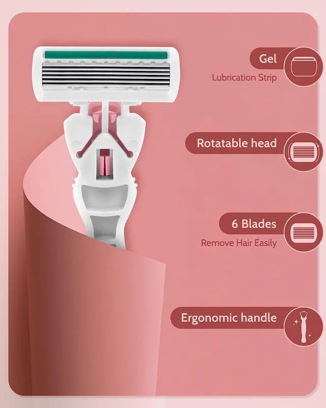 Alt view image 2 of 7 - Razors for Women Sensitive Skin, 6 Blades Womens razors for Shaving, including 1 Travel Razor for Women with 12 Blade Refills