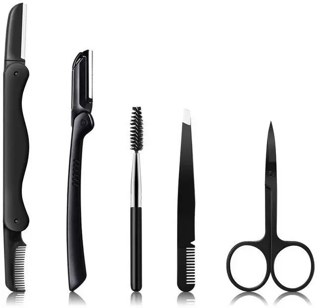 Main image of Eyebrow Razor, Eyebrow Kit, 5 in 1 Eyebrow Trimmer, Eyebrow Grooming Set for Women and Men, Including Comb Tweezers, Scissors, Brow Razors, Brush for Eyebrow Eyelash Extensions