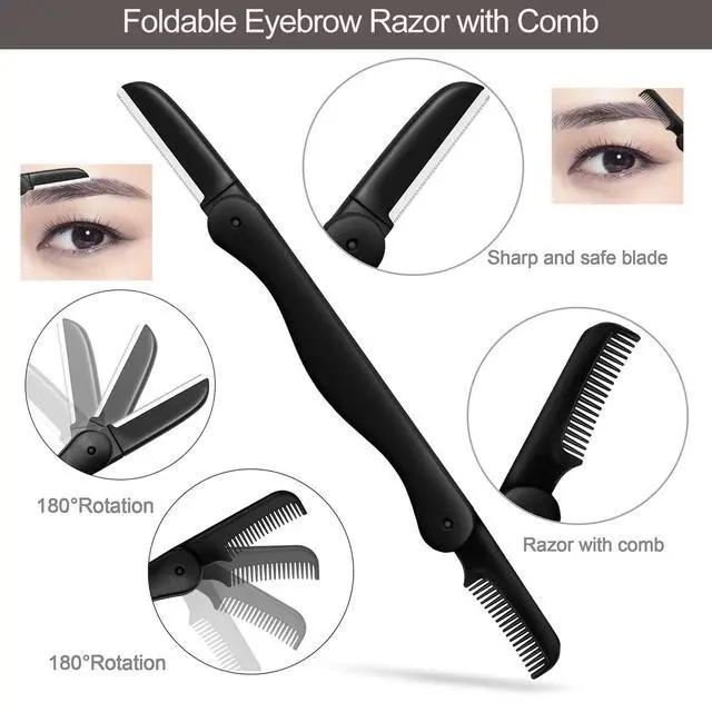 Alt view image 2 of 7 - Eyebrow Razor, Eyebrow Kit, 5 in 1 Eyebrow Trimmer, Eyebrow Grooming Set for Women and Men, Including Comb Tweezers, Scissors, Brow Razors, Brush for Eyebrow Eyelash Extensions