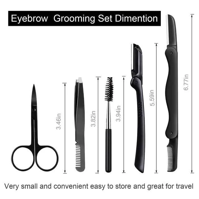 Alt view image 7 of 7 - Eyebrow Razor, Eyebrow Kit, 5 in 1 Eyebrow Trimmer, Eyebrow Grooming Set for Women and Men, Including Comb Tweezers, Scissors, Brow Razors, Brush for Eyebrow Eyelash Extensions