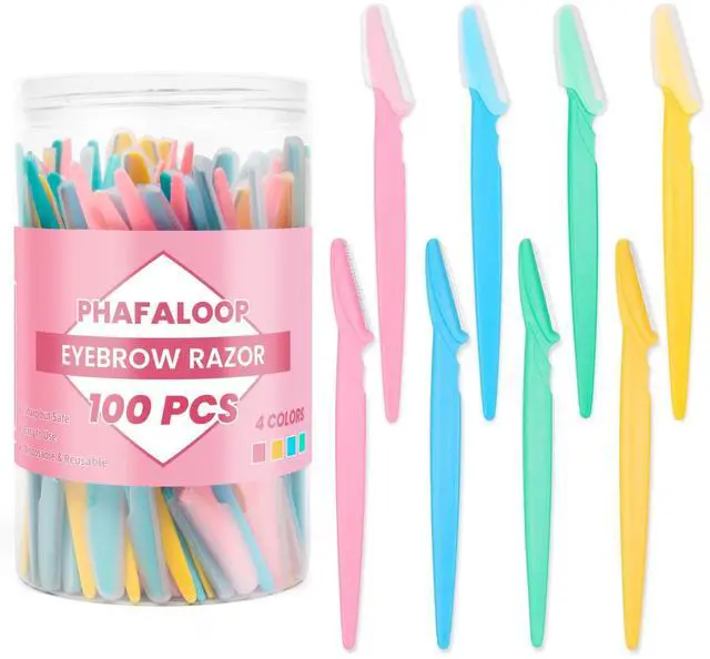 Main image of Eyebrow & Face Razors, Dermaplaning Tool, 100 Pack | eyebrow and face razors with protective covers for dermaplaning, peach fuzz removal and precise eyebrow shaping