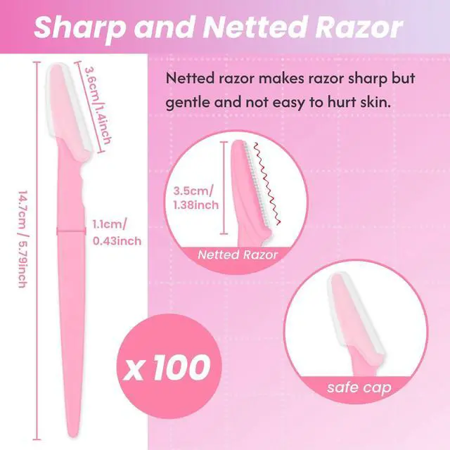 Alt view image 2 of 7 - Eyebrow & Face Razors, Dermaplaning Tool, 100 Pack | eyebrow and face razors with protective covers for dermaplaning, peach fuzz removal and precise eyebrow shaping