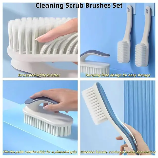 Alt view image 4 of 7 - Cleaning Scrub Brushes Set, Ergonomic Long & Short Handle Cleaning Brushes, Non-Shedding Soft Moderate Hardness Bristles for Laundry Stains, Shoe Care, Fabric & Hard Surface Household Deep Cleaning
