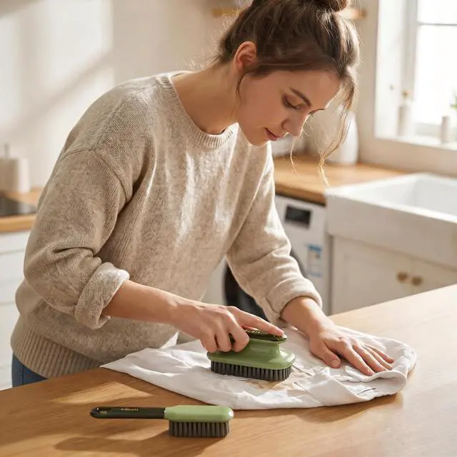 Alt view image 4 of 7 - Laundry Stain Brush Household Scrub Brush Laundry Brush for Stain Removal | 2 Pack Soft Bristle Brush Stain Brush for Clothes Scrubbing Bathroom Cleaning Brush, Easy to Hold