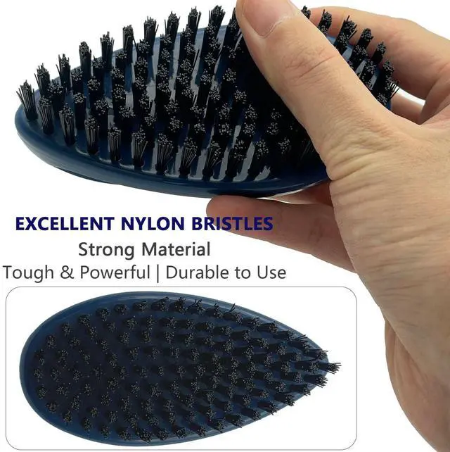 Alt view image 2 of 6 - Small Scrub Brush with Nylon Bristles Heavy Duty Cleaning Brush | Good for Household Use, Like Bathroom, Kitchen, Grout, Tiles - Non-Slip Teardrop Handle & Hangable Design - Deep Blue