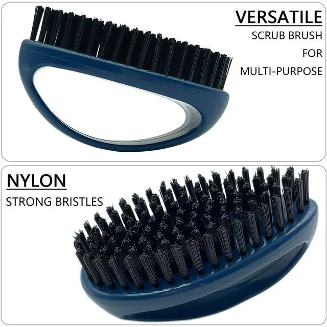 Alt view image 4 of 6 - Small Scrub Brush with Nylon Bristles Heavy Duty Cleaning Brush | Good for Household Use, Like Bathroom, Kitchen, Grout, Tiles - Non-Slip Teardrop Handle & Hangable Design - Deep Blue