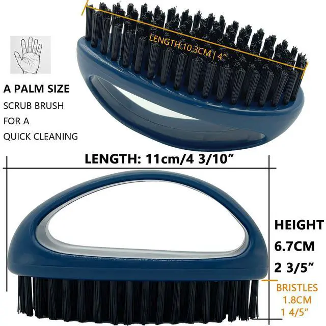 Alt view image 3 of 6 - Small Scrub Brush with Nylon Bristles Heavy Duty Cleaning Brush | Good for Household Use, Like Bathroom, Kitchen, Grout, Tiles - Non-Slip Teardrop Handle & Hangable Design - Deep Blue