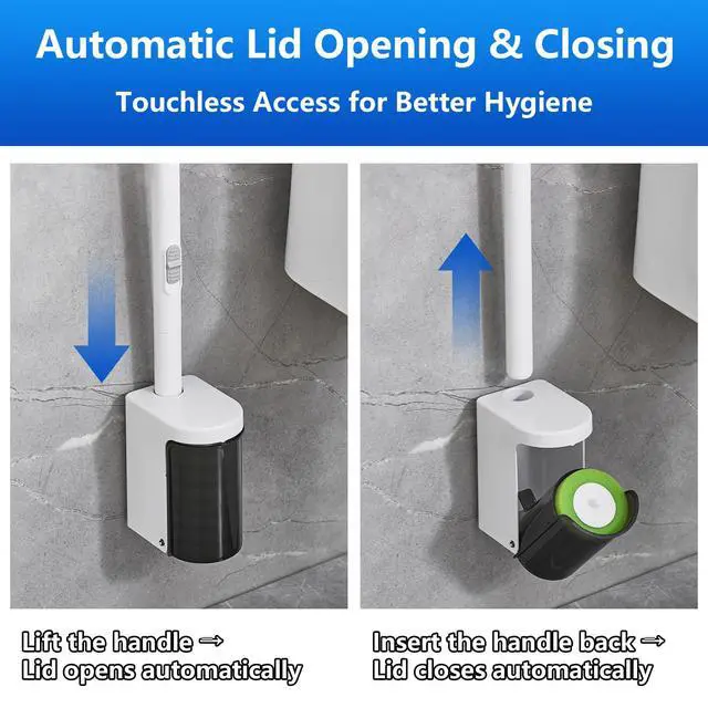 Alt view image 2 of 7 - Disposable Toilet Brush,Toilet Bowl Brush and Holder with 24 Wand Refills | Wall Mounted,Quick Change Replacement Heads,for Bathroom Toilet