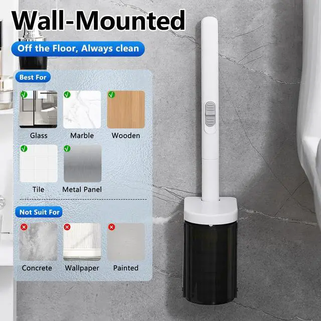 Alt view image 3 of 7 - Disposable Toilet Brush,Toilet Bowl Brush and Holder with 24 Wand Refills | Wall Mounted,Quick Change Replacement Heads,for Bathroom Toilet