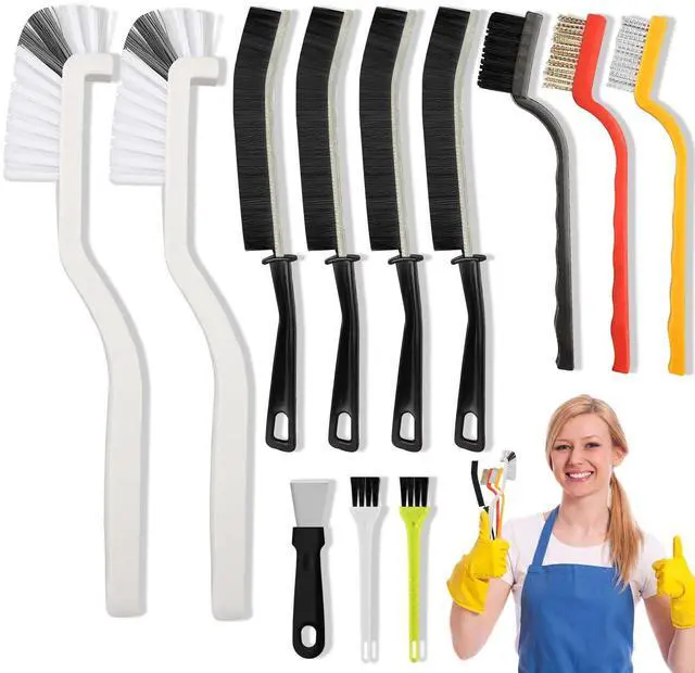 Main image of Crevice Cleaning Brush, Hard Bristle Cleaning Tool with Scraper, Grout Brush kit for Bathroom, Kitchen, Sink, Faucet, Window Grooves, Bottles, Blenders, 12Pcs