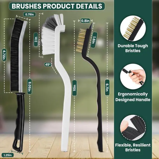 Alt view image 2 of 7 - 8 Pcs Crevice Cleaning Brush Set Hard Bristle Cleaning Tools for Grout, Gaps & Narrow Spaces Multi-Purpose Grout Brush, for Cleaning Bathroom, Shower, Window Tracks, Kitchen