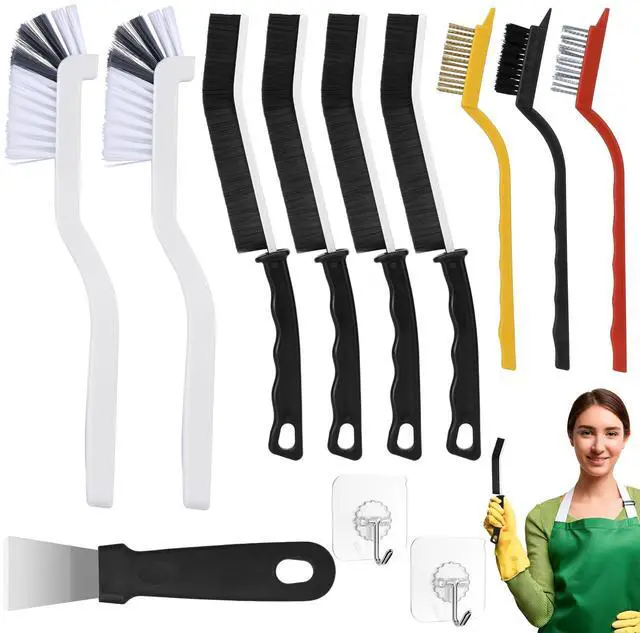 Main image of 12PCS Grout Brush Set, Hard Bristle Crevice & Baseboard Tool | Crevice cleaning tool designed to reach tight spaces between tiles, sinks, cabinets and baseboards with ease.