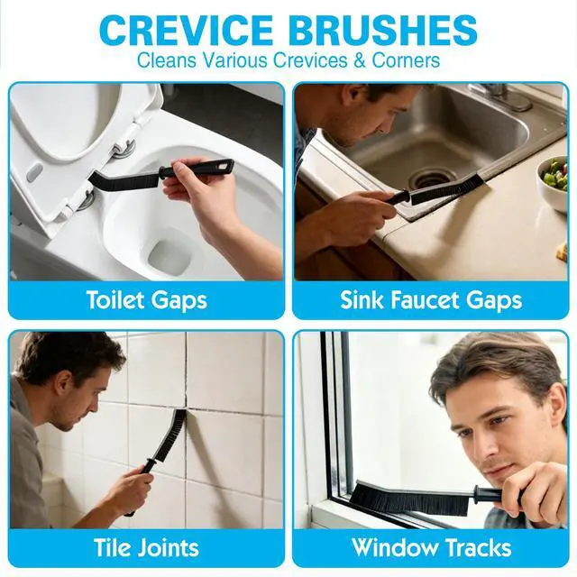 Alt view image 3 of 7 - 8 PCS Crevice Cleaning Brush Set, Hard Bristle | Small Scrub Brushes, Deep Cleaning Supplies for Kitchen, Bathroom, Grout, Bottle, Corners &Tight Spaces