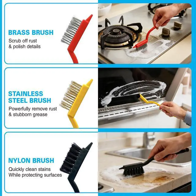 Alt view image 5 of 7 - 8 PCS Crevice Cleaning Brush Set, Hard Bristle | Small Scrub Brushes, Deep Cleaning Supplies for Kitchen, Bathroom, Grout, Bottle, Corners &Tight Spaces