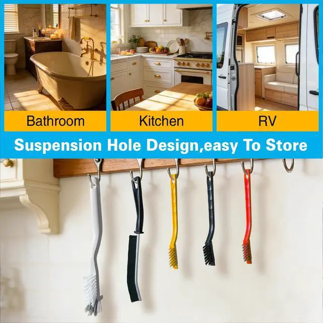 Alt view image 6 of 7 - 8 PCS Crevice Cleaning Brush Set, Hard Bristle | Small Scrub Brushes, Deep Cleaning Supplies for Kitchen, Bathroom, Grout, Bottle, Corners &Tight Spaces