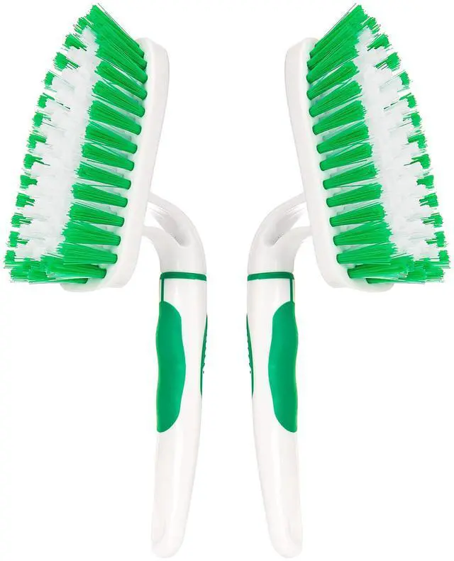 Main image of 2-Pack Scrub Brush for Cleaning with Long Handle, White&Green | Medium Firm Bathroom Cleaning Supplies, Bathtub and Shower Cleaner Brush, Multi-Scene Use for Kitchen or Carpet Cleaning