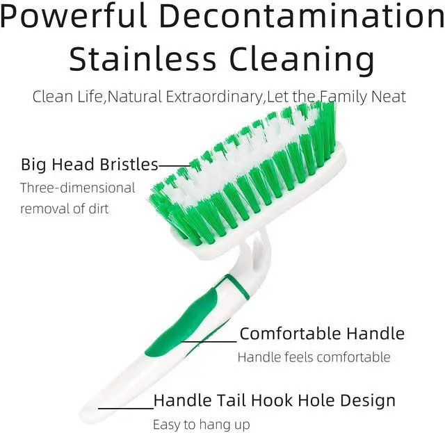Alt view image 3 of 7 - 2-Pack Scrub Brush for Cleaning with Long Handle, White&Green | Medium Firm Bathroom Cleaning Supplies, Bathtub and Shower Cleaner Brush, Multi-Scene Use for Kitchen or Carpet Cleaning