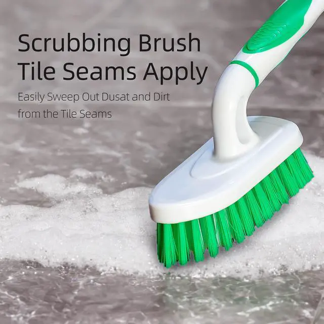 Alt view image 6 of 7 - 2-Pack Scrub Brush for Cleaning with Long Handle, White&Green | Medium Firm Bathroom Cleaning Supplies, Bathtub and Shower Cleaner Brush, Multi-Scene Use for Kitchen or Carpet Cleaning