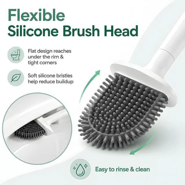 Alt view image 6 of 7 - RV Toilet Brush and Holder Set, Wall Mounted Silicone Toilet Bowl Brush, Compact Flat Space Saving Design for RV Camper Trailer Bathroom, White