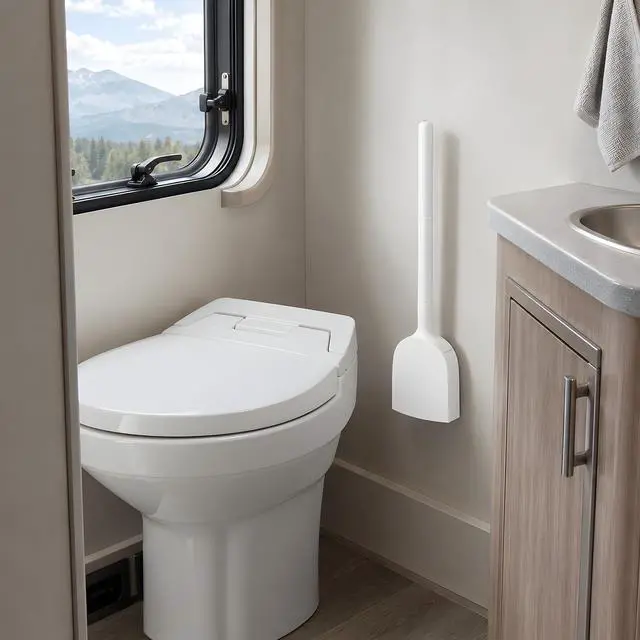 Alt view image 7 of 7 - RV Toilet Brush and Holder Set, Wall Mounted Silicone Toilet Bowl Brush, Compact Flat Space Saving Design for RV Camper Trailer Bathroom, White