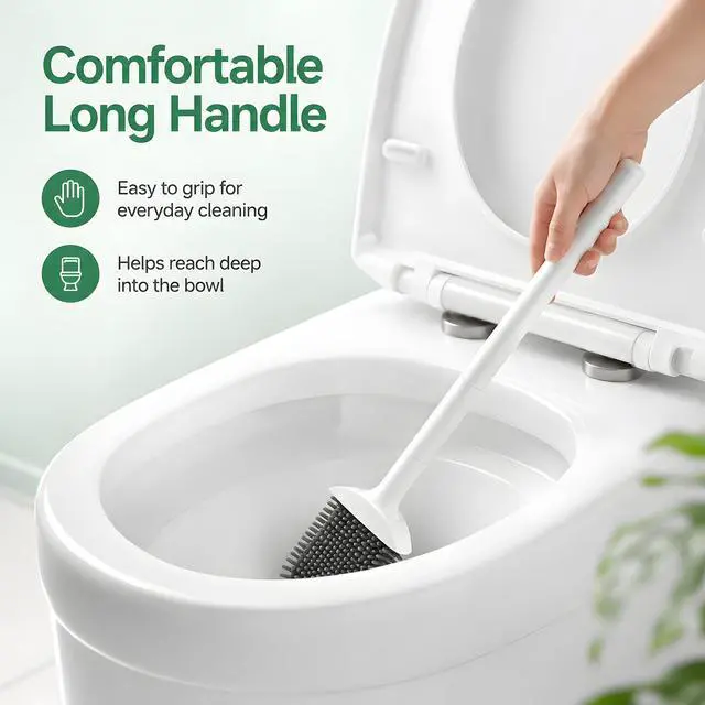 Alt view image 5 of 7 - RV Toilet Brush and Holder Set, Wall Mounted Silicone Toilet Bowl Brush, Compact Flat Space Saving Design for RV Camper Trailer Bathroom, White
