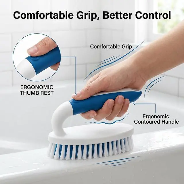 Alt view image 4 of 7 - 2 Pack Scrub Brushes with Stiff Bristles | Scrubbing Brush for Carpet, Shower, Bathtub, Kitchen, Pool Tile, Bathroom Scrubber