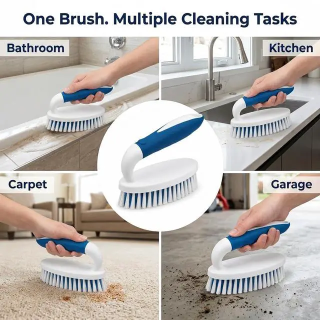 Alt view image 6 of 7 - 2 Pack Scrub Brushes with Stiff Bristles | Scrubbing Brush for Carpet, Shower, Bathtub, Kitchen, Pool Tile, Bathroom Scrubber