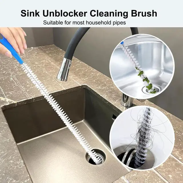 Alt view image 2 of 6 - Drain Cleaning Brush 2pack,Clog Remover 23.6inch,Drain Hair Remover Tool | Pipe Brush Cleaner with Nylon Bristles, Sink Drain Cleaner for Toilet, Kitchen Sink, Bathroom Tub, Shower,Sewer Drain
