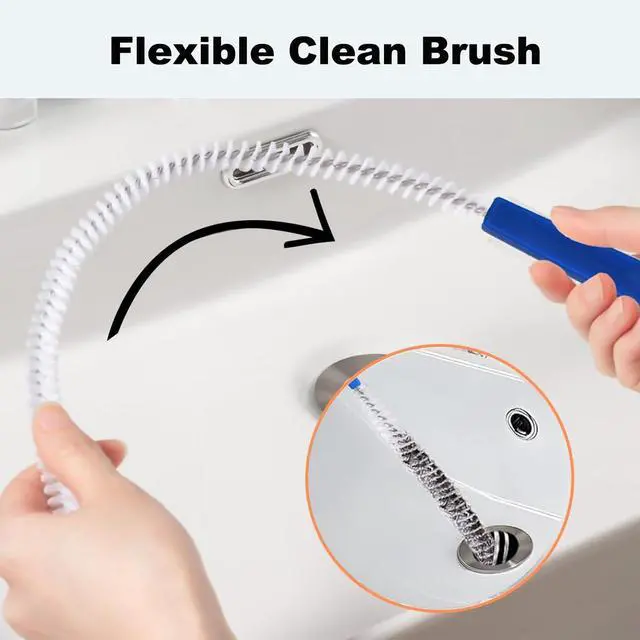 Alt view image 4 of 6 - Drain Cleaning Brush 2pack,Clog Remover 23.6inch,Drain Hair Remover Tool | Pipe Brush Cleaner with Nylon Bristles, Sink Drain Cleaner for Toilet, Kitchen Sink, Bathroom Tub, Shower,Sewer Drain