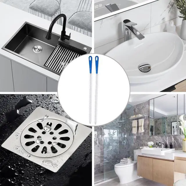 Alt view image 5 of 6 - Drain Cleaning Brush 2pack,Clog Remover 23.6inch,Drain Hair Remover Tool | Pipe Brush Cleaner with Nylon Bristles, Sink Drain Cleaner for Toilet, Kitchen Sink, Bathroom Tub, Shower,Sewer Drain