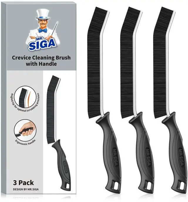 Main image of Crevice Cleaning Brush, Grout Scrub Brush for Corners, Tight Spaces | Hard bristles, Heavy duty and flexible, for deep cleaning of hard to reach areas of kitchen and bathroom, 3 pack, black