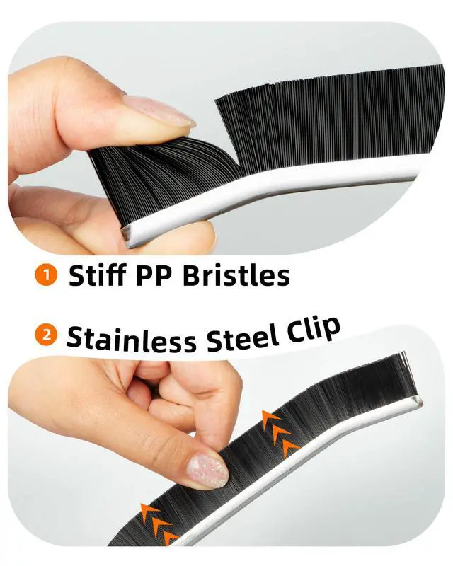 Alt view image 4 of 7 - Crevice Cleaning Brush, Grout Scrub Brush for Corners, Tight Spaces | Hard bristles, Heavy duty and flexible, for deep cleaning of hard to reach areas of kitchen and bathroom, 3 pack, black