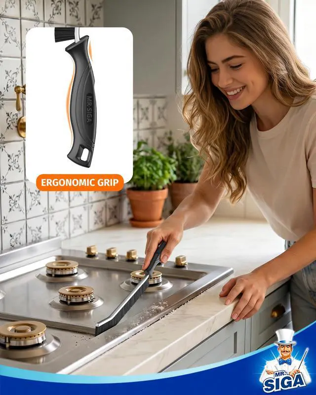 Alt view image 6 of 7 - Crevice Cleaning Brush, Grout Scrub Brush for Corners, Tight Spaces | Hard bristles, Heavy duty and flexible, for deep cleaning of hard to reach areas of kitchen and bathroom, 3 pack, black