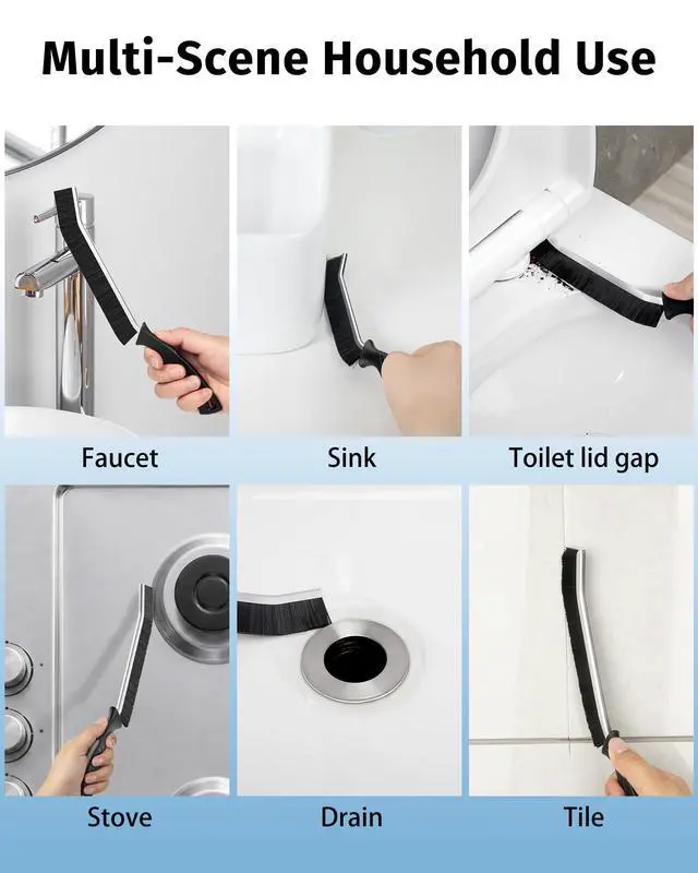 Alt view image 7 of 7 - Crevice Cleaning Brush, Grout Scrub Brush for Corners, Tight Spaces | Hard bristles, Heavy duty and flexible, for deep cleaning of hard to reach areas of kitchen and bathroom, 3 pack, black