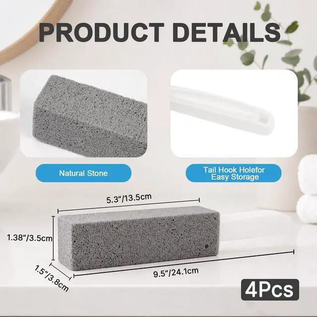 Alt view image 2 of 7 - 4 Pack Pumice Stone for Toilet Bowl Cleaning with Handle,Scouring Stick Remove Toilet Bowl Hard Water Rings, Calcium Buildup and Rust for Cleaning Toilet,Bathroom,Kitchen Sink,Grill2 Gray, 2 White