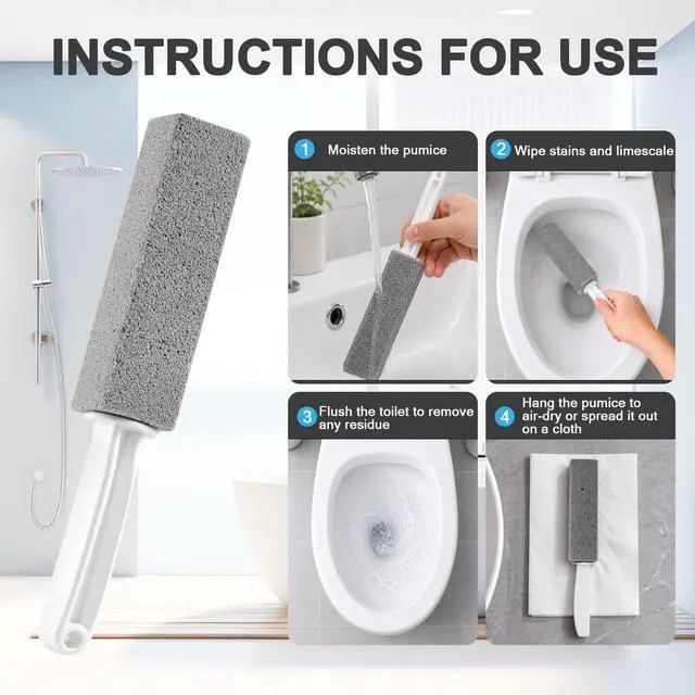 Alt view image 4 of 7 - 4 Pack Pumice Stone for Toilet Bowl Cleaning with Handle,Scouring Stick Remove Toilet Bowl Hard Water Rings, Calcium Buildup and Rust for Cleaning Toilet,Bathroom,Kitchen Sink,Grill2 Gray, 2 White