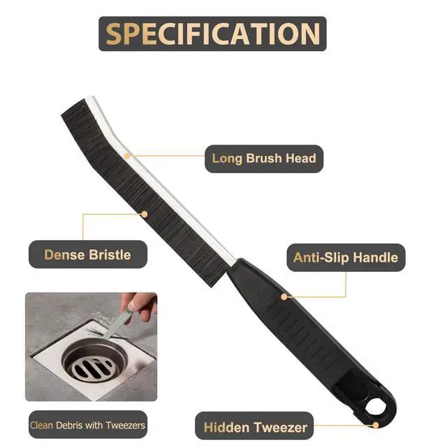 Alt view image 2 of 5 - Hard Bristle Crevice Cleaning Brush,Grout Cleaner Brush,Scrub Brushes for Tile Floor,Gap Cleaning Supplies with Clip for Bathtub,Shower,Kitchen,Home Essentials,Gi-ft for Women Men(3PCS Frosted Black)