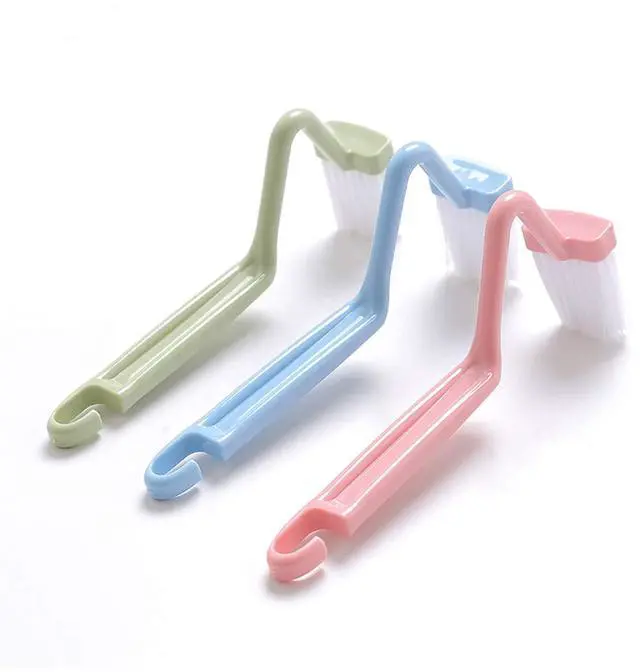 Main image of Plastic Curved Toilet Brush Cleaning Toilet Corner Rim Edge, 2 Pack | Included 2 Pcs, Colors Random, 8" V Type Design, Flexible & Durable, Easy Handy, Handle with Hook, for Bathroom Kitchen Sink