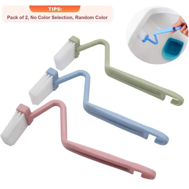 Alt view image 2 of 7 - Plastic Curved Toilet Brush Cleaning Toilet Corner Rim Edge, 2 Pack | Included 2 Pcs, Colors Random, 8" V Type Design, Flexible & Durable, Easy Handy, Handle with Hook, for Bathroom Kitchen Sink