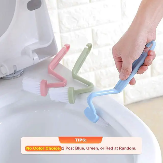 Alt view image 3 of 7 - Plastic Curved Toilet Brush Cleaning Toilet Corner Rim Edge, 2 Pack | Included 2 Pcs, Colors Random, 8" V Type Design, Flexible & Durable, Easy Handy, Handle with Hook, for Bathroom Kitchen Sink