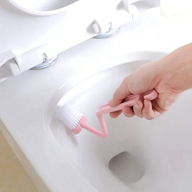Alt view image 4 of 7 - Plastic Curved Toilet Brush Cleaning Toilet Corner Rim Edge, 2 Pack | Included 2 Pcs, Colors Random, 8" V Type Design, Flexible & Durable, Easy Handy, Handle with Hook, for Bathroom Kitchen Sink