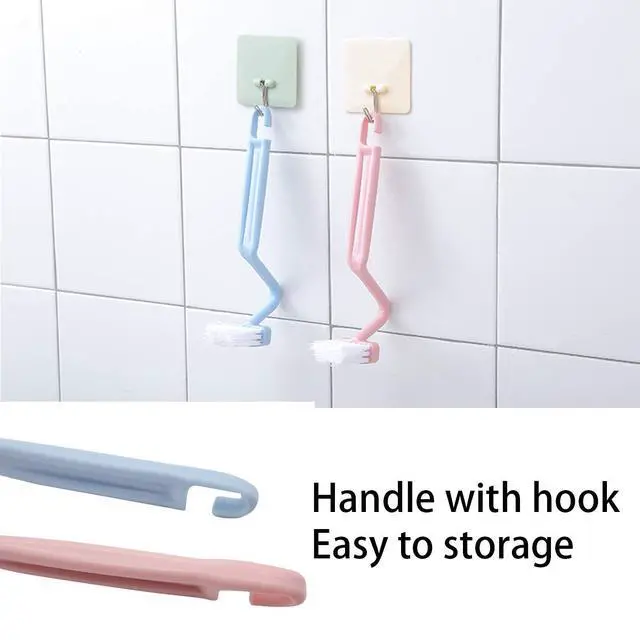 Alt view image 7 of 7 - Plastic Curved Toilet Brush Cleaning Toilet Corner Rim Edge, 2 Pack | Included 2 Pcs, Colors Random, 8" V Type Design, Flexible & Durable, Easy Handy, Handle with Hook, for Bathroom Kitchen Sink