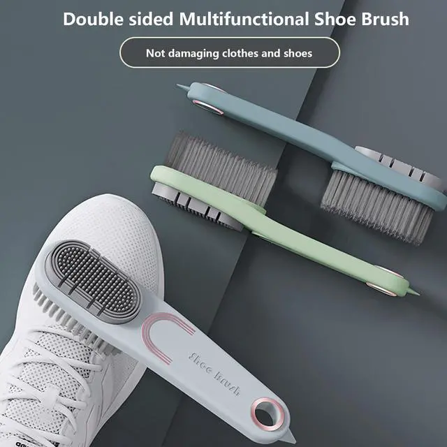 Alt view image 2 of 6 - Laundry Stain Brush Clothes Cleaning Brush Double-Sided Soft Bristle Brush | 2 Pack Long Handle Laundry Brush for Stain Removal Shoes Clothes Scrub Brush Silicone Soft Brush, Sole Cleaning